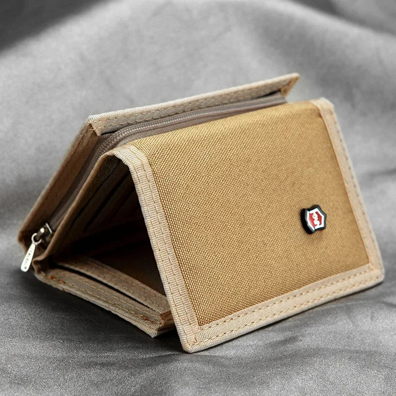 Men's Korean Tri-Fold Coin Purse – 5 Colors, Slim Canvas Wallet, Multifunctional Card Holder
