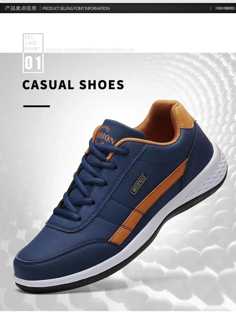 MAEDEF Men's Leather Sneakers – Waterproof Casual Lace-Up Footwear, Comfortable Vulcanized Shoes for Men