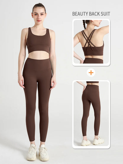 2-Piece Women’s Yoga Tracksuit – Pilates Fitness Set with Push-Up Sports Bra & Leggings for Gym Workout