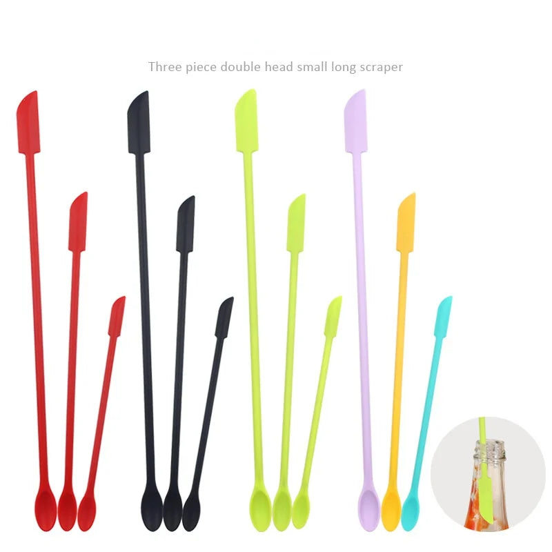 Silicone Mini Spatula Set - Lengthened Double-Head Scraper for Cosmetic Bottles, Jam & Cake Baking