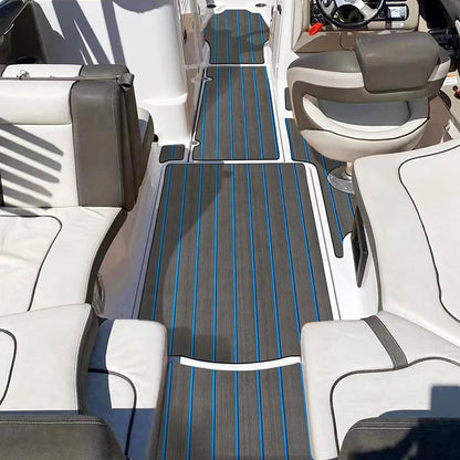 2400*450mm EVA Foam Faux Teak Boat Deck Mat – Waterproof Marine Flooring for Yachts, Motorboats & Pontoons in Brown/Black