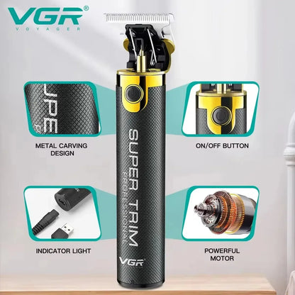 VGR T9 Professional Hair Trimmer – Rechargeable Electric Barber Clippers, Metal Haircut Machine for Men V-082