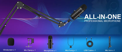 Haomuren Professional USB Podcast Microphone Kit – Cardioid Condenser Mic with Boom Arm for Streaming, Recording, and YouTube