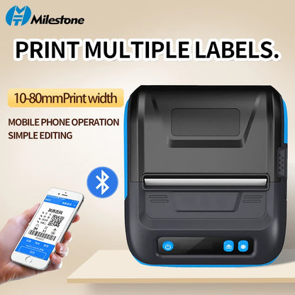 Milestone 80mm Portable Thermal Label Printer – Bluetooth Pocket Receipt Printer, 2-in-1 Mini Printer for Android & iOS Mobile Use