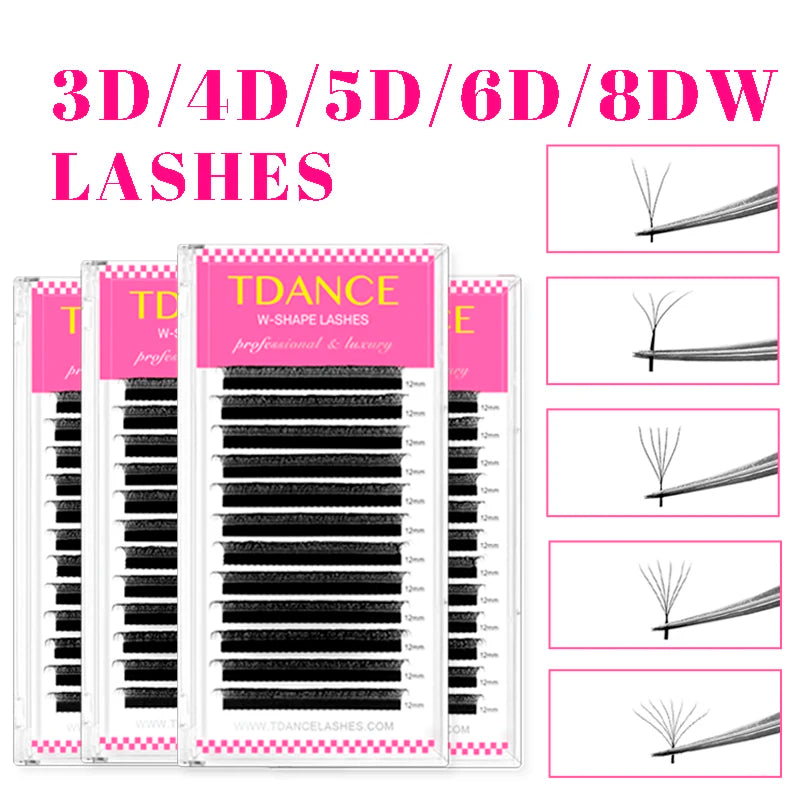 TDANCE 3D–6D Premade Fan Eyelash Extensions – W Style Faux Mink Natural Soft Volume Bloom Lashes