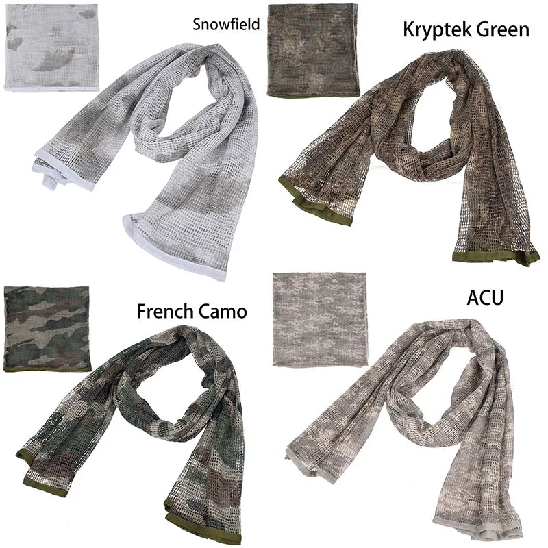 Outdoor Camouflage Netting Scarf — Camo Mesh Face Veil & Shemagh Head Wrap for Camping, Hiking, Shooting