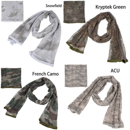 Outdoor Camouflage Netting Scarf — Camo Mesh Face Veil & Shemagh Head Wrap for Camping, Hiking, Shooting