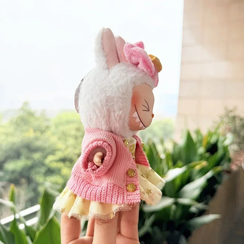 17cm Labubu Doll Clothes — Macaron Outfit Set with Hair Accessories | Cute DIY Gift for Kids