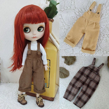 Casual Blythe Doll Clothes – Romper, Plaid Pants & Long Sleeve Top for Licca, Azone, OB24/OB27 Dolls