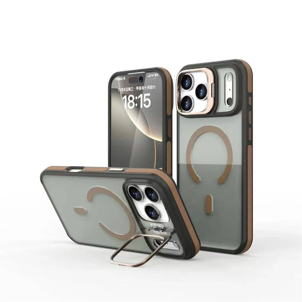 Luxury Matte Transparent MagSafe Kickstand Case — Magnetic Stand Cover for iPhone 11–17 Air, Plus, Pro Max