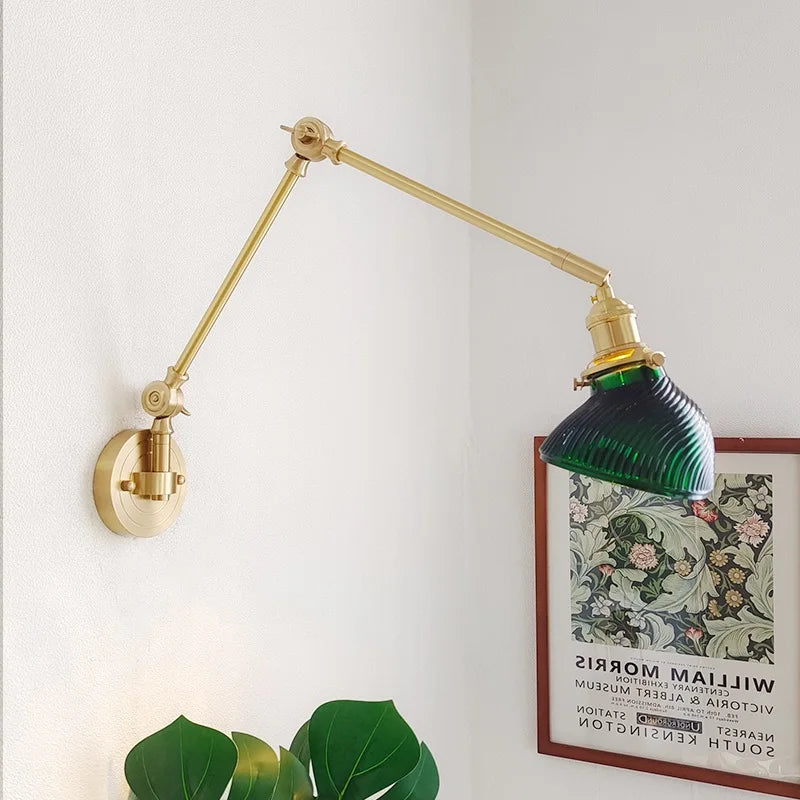 IWHD 2022 Ceramic Copper LED Wall Lamp — Adjustable Swinging Long Arm Light for Bedroom & Living Room