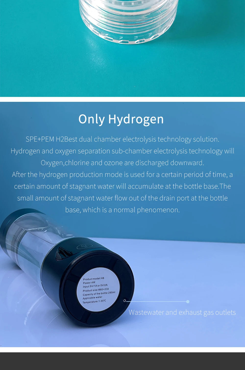 BlueVida 8th Gen Nano Hydrogen Water Generator Bottle - DuPont SPE/PEM Hydrogenator with H2 Inhaler & Touch Button