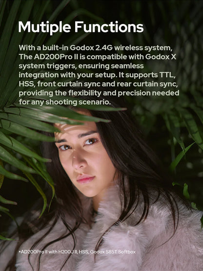 Godox AD200Pro II TTL Wireless Camera Pocket Flash – 2.4G, Compatible with X1T for Nikon, Canon, Sony, Fuji, Olympus