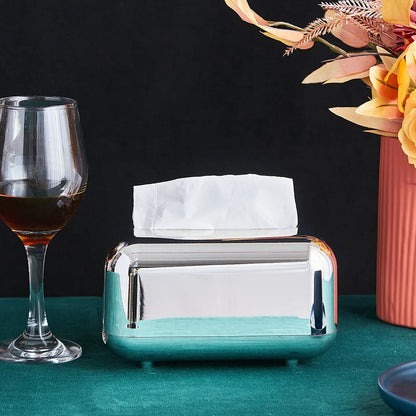 Luxury Golden Tissue Box – Desktop Napkin Holder & Paper Organizer for Home, Kitchen & Office