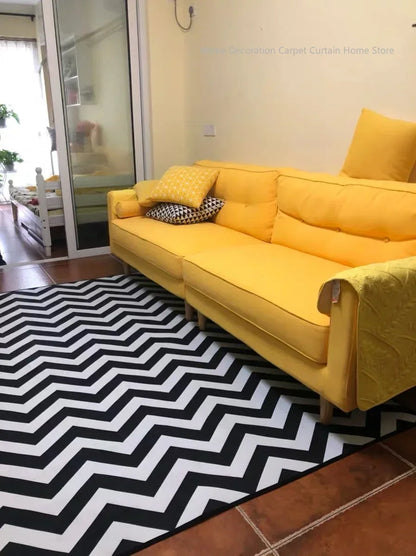 Black Stripe Plush Rug — Non-Slip Luxury Carpet for Living Room, Bedroom, Study, and Nordic Home Decor