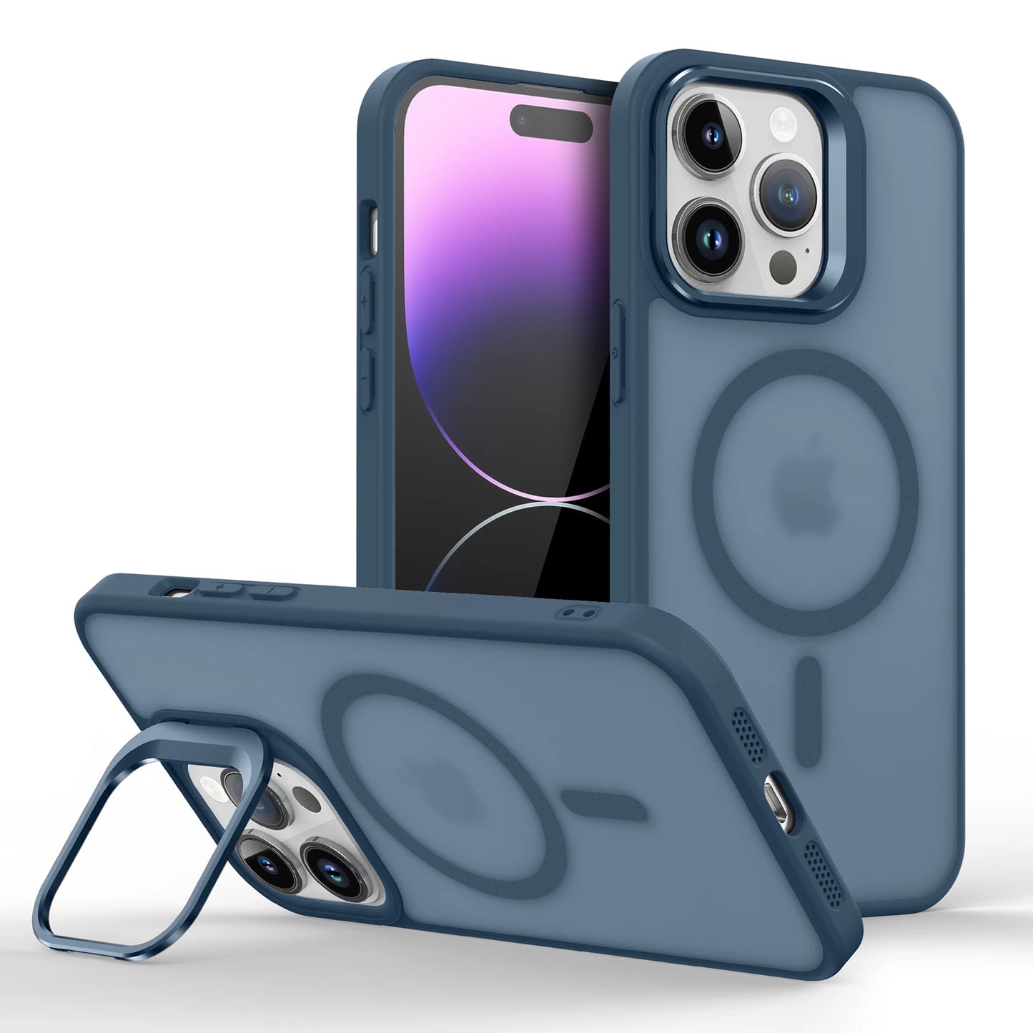 Magnetic Metal Lens Stand for iPhone 11–17 – MagSafe Compatible Matte Wireless Charging Case Holder