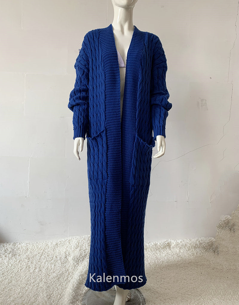 Knit Cardigan for Women – Long Green Crochet Jacket, Loose Long Sleeve Autumn/Spring Winter Sweater, 2023 Warm Jumper Coat