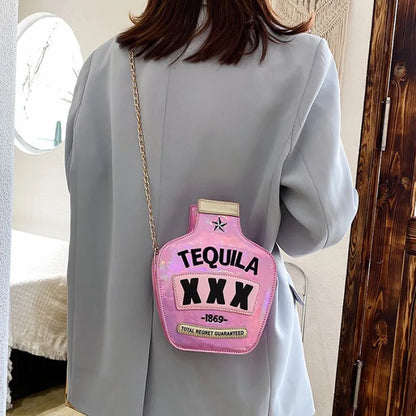 Ladies Fashion Laser Sequin Letter Wine Bottle Crossbody Shoulder Bag – Creative Personalized Design