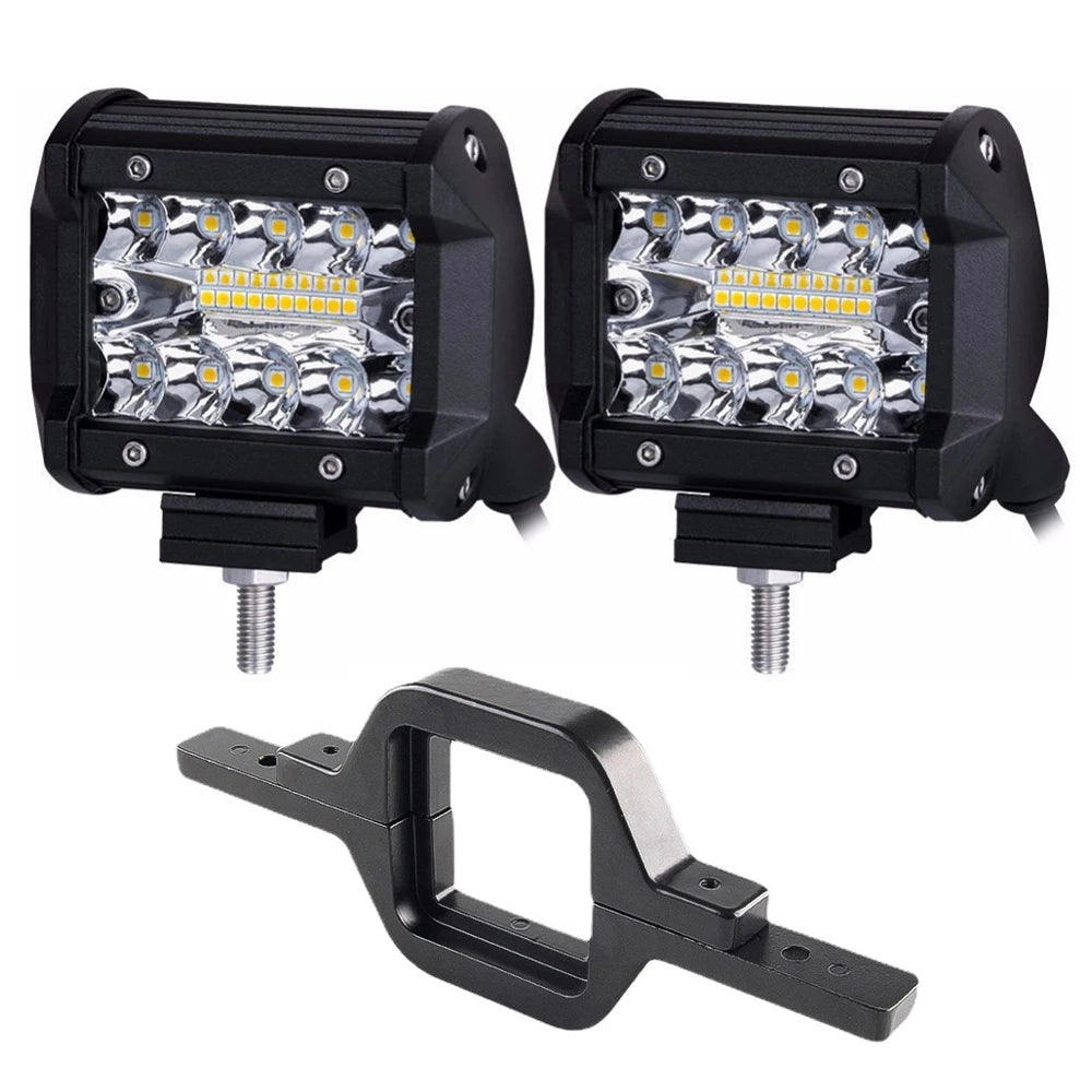 4 Inch 60W LED Work Light Bar with Universal Tow Hitch Mount – Spot Flood Offroad Lighting for Pickup Truck, Van & Trailer Accessories