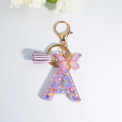 A-Z Sequin Initial Keychain - Dreamy Butterfly Tassel Pendant Bag & Purse Charm for Women