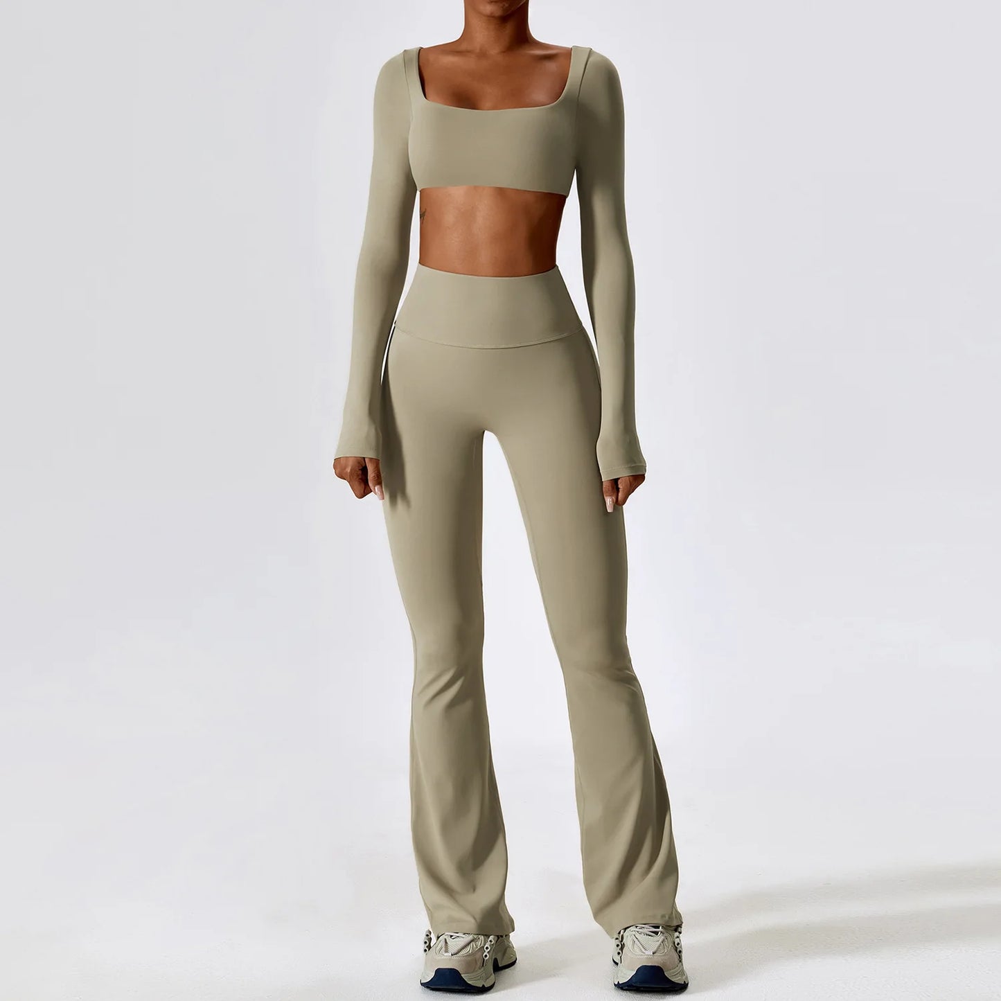 2PCS Seamless Women’s Yoga Set – Long Sleeve Crop Top & Leggings Workout Outfit, Athletic Gym Sportswear