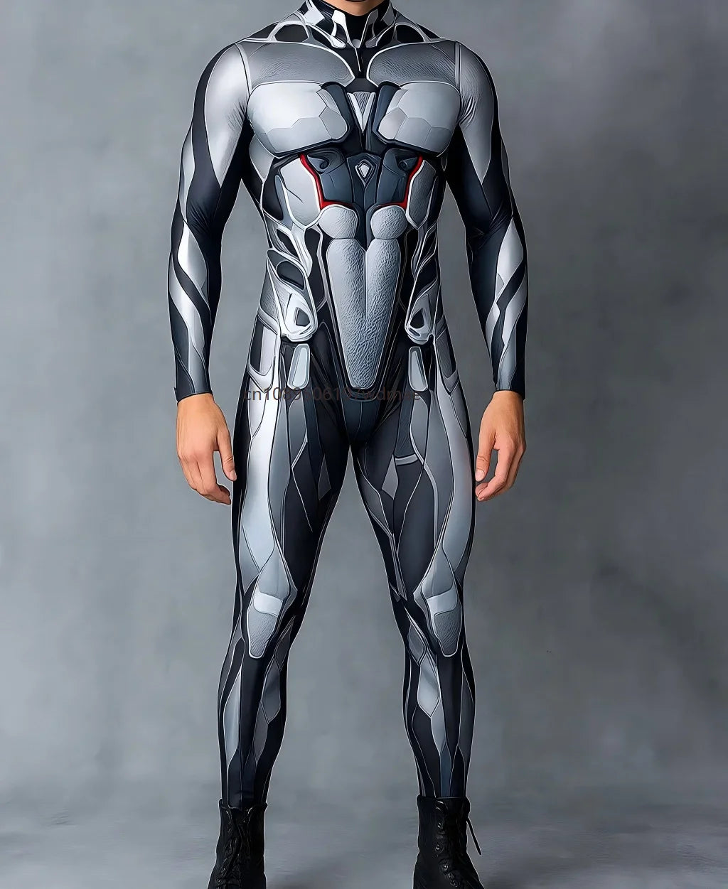 Men's Cyberpunk Muscle Bodysuit - Sci-Fi Printed Cosplay Zentai Costume for Carnival, Stage & Performance Events