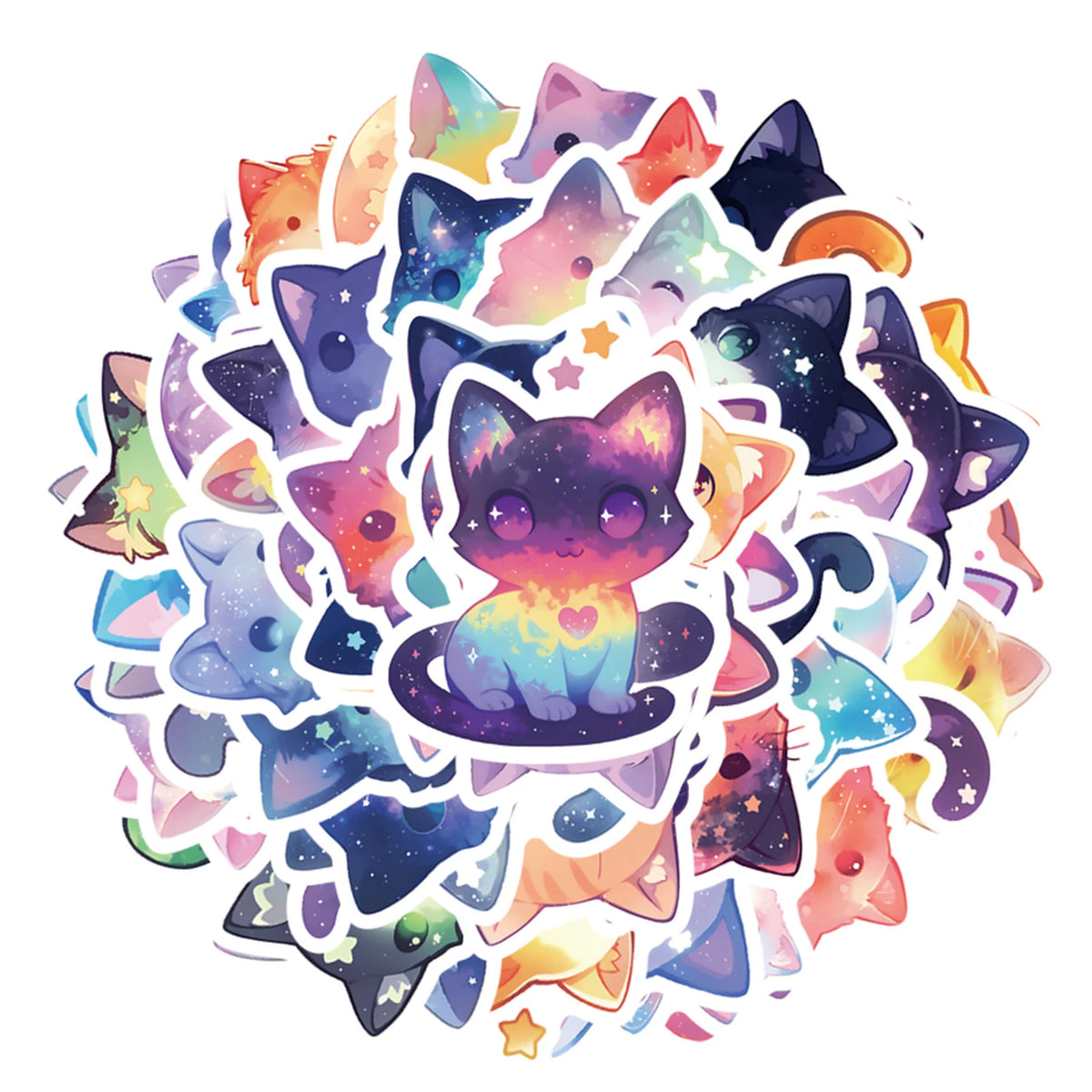 50-Piece Dreamy Cat Sticker Set - Cute Decorative Decals for Water Bottles, Laptops, Phones, Suitcases and DIY Gifts