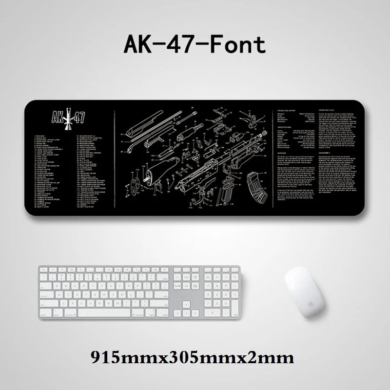 Gun Cleaning Mat Mouse Pad — Armorers Bench Mat with Parts Diagram & Instructions for AR15, AK47, GL, 1911