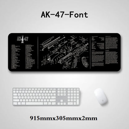 Gun Cleaning Mat Mouse Pad — Armorers Bench Mat with Parts Diagram & Instructions for AR15, AK47, GL, 1911