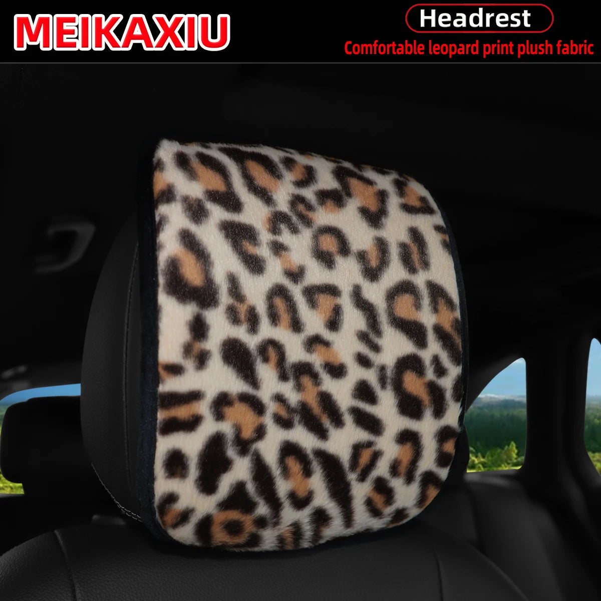 Leopard Print Faux Fur Car Headrest Cover - Soft Decorative Pillowcase for Stylish Interior Comfort