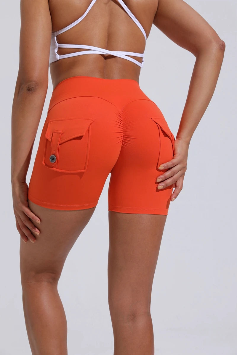 QINACTIVE Women’s Yoga Shorts — High Waist Scrunched Butt Pocket Push-Up Gym Leggings & Sexy Booty Fitness Tights