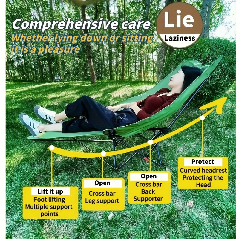 4-Position Adjustable Camping Chair with Footrest — Portable Folding Outdoor Chair for Fishing, Beach, Travel & Picnic