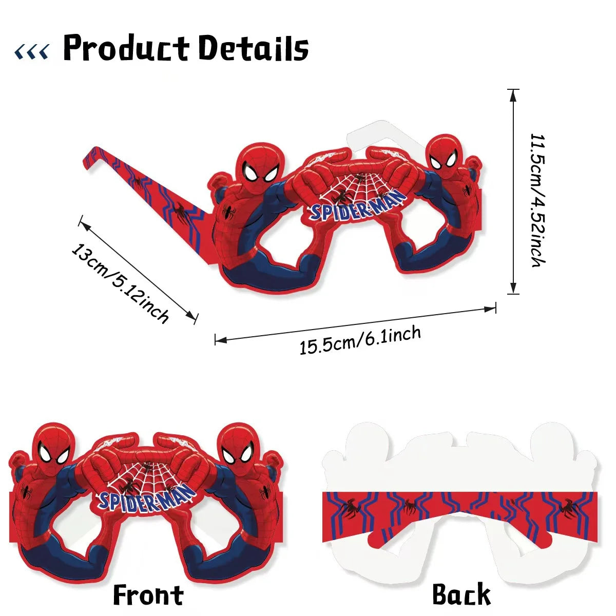 Spider-Man Paper Glasses - 8-Piece Eco-Friendly Superhero Cosplay Photo Props for Kids Parties and Birthdays