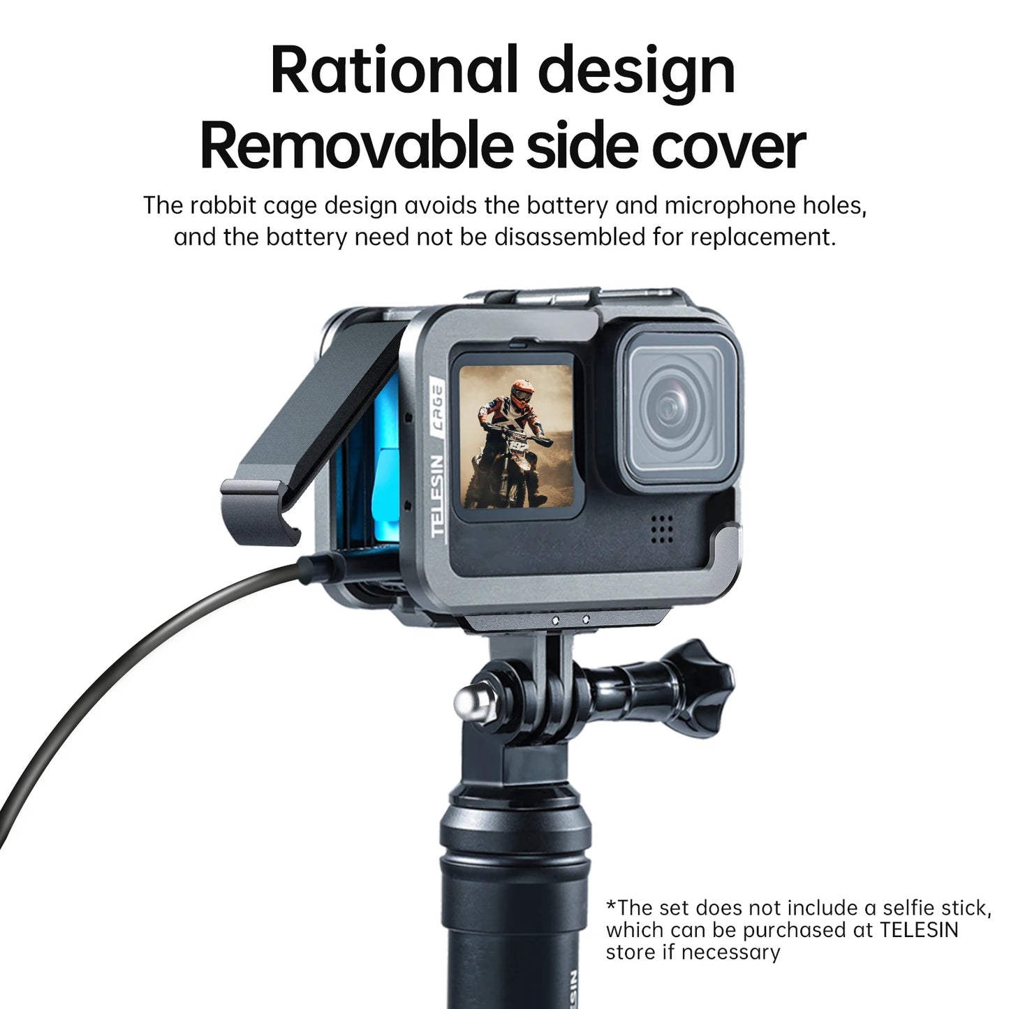 TELESIN Aluminum Alloy Cage for GoPro Hero 12/11/10/9 – Vlog Frame Case with Cold Shoe Mount & Protective Housing