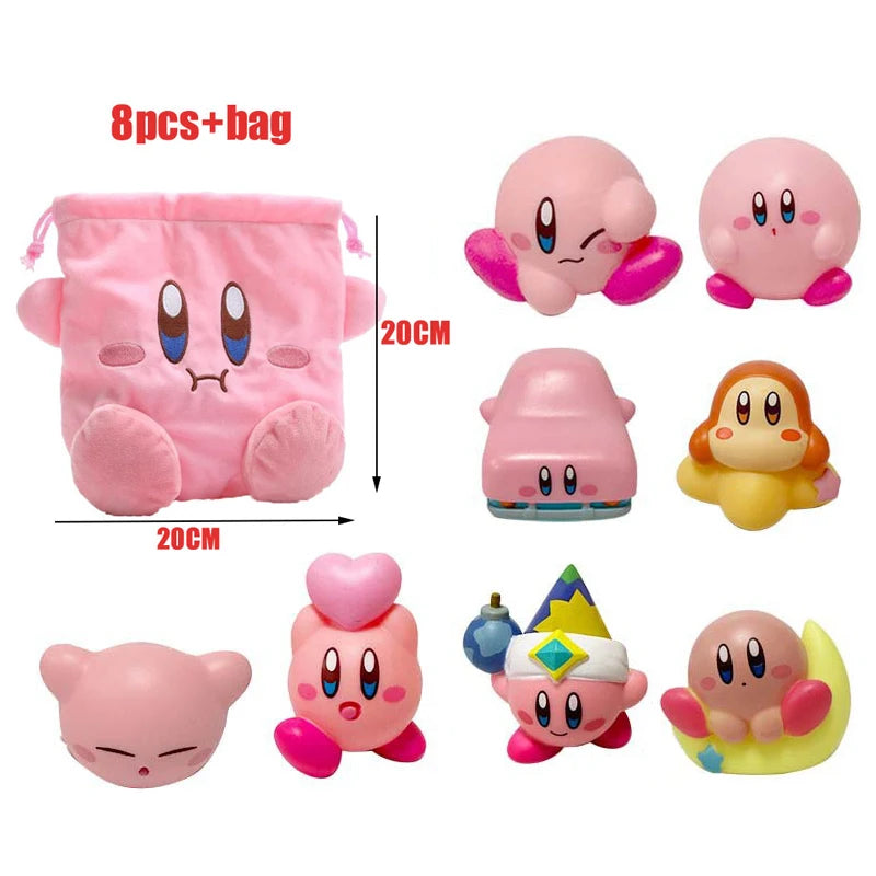 Star Kirby Action Figures — Cute PVC Toys with Cartoon Drawstring Storage Bag, Pocket-Sized Action Figures
