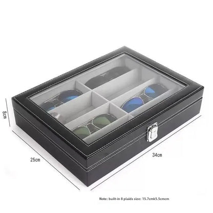 Fashion Leather Sunglasses Storage Box – 8-Compartment Eyeglass Display Case, High-Quality Wholesale
