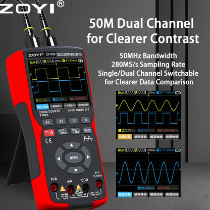 ZOYI 703S Handheld Oscilloscope Multimeter – Dual-Channel 3-in-1 Auto Repair Tool with Color Screen
