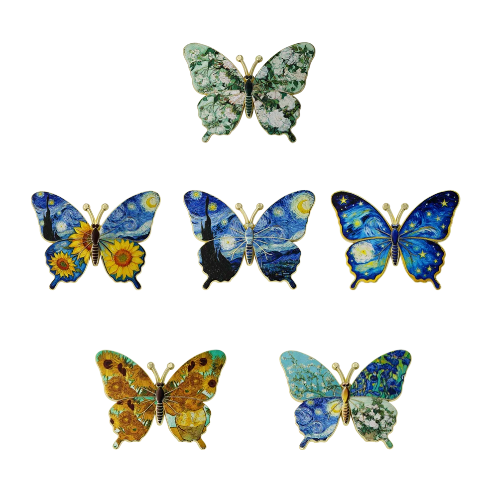 6-Piece Vintage Enamel Butterfly and Sunflower Pin Set - Artistic Lapel Brooches for Clothing, Backpacks and Gifts for Friends