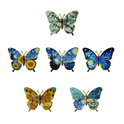 6-Piece Vintage Enamel Butterfly and Sunflower Pin Set - Artistic Lapel Brooches for Clothing, Backpacks and Gifts for Friends
