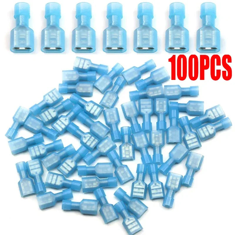 Nylon Insulated Spade Terminal Wire Connectors Kit – Brass Crimp Connectors 16–14 AWG (10–100PCS Multi-Pack)