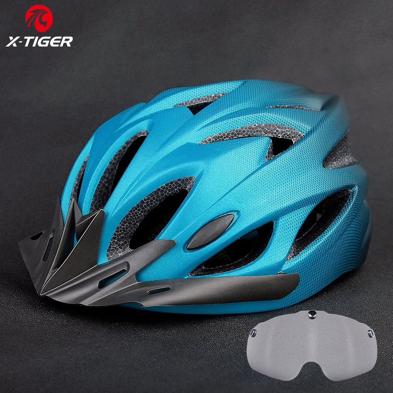 X-TIGER Cycling Helmet – Ultralight MTB Bike Helmet with LED Lights, Integrally-Molded Sports Safety Hat & Goggles Visor