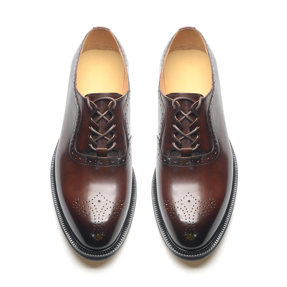 Men’s Handmade Genuine Leather Oxford Shoes - Classic Brogue Lace-Up Wedding, Business & Formal Dress Shoes