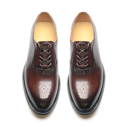 Men’s Handmade Genuine Leather Oxford Shoes - Classic Brogue Lace-Up Wedding, Business & Formal Dress Shoes