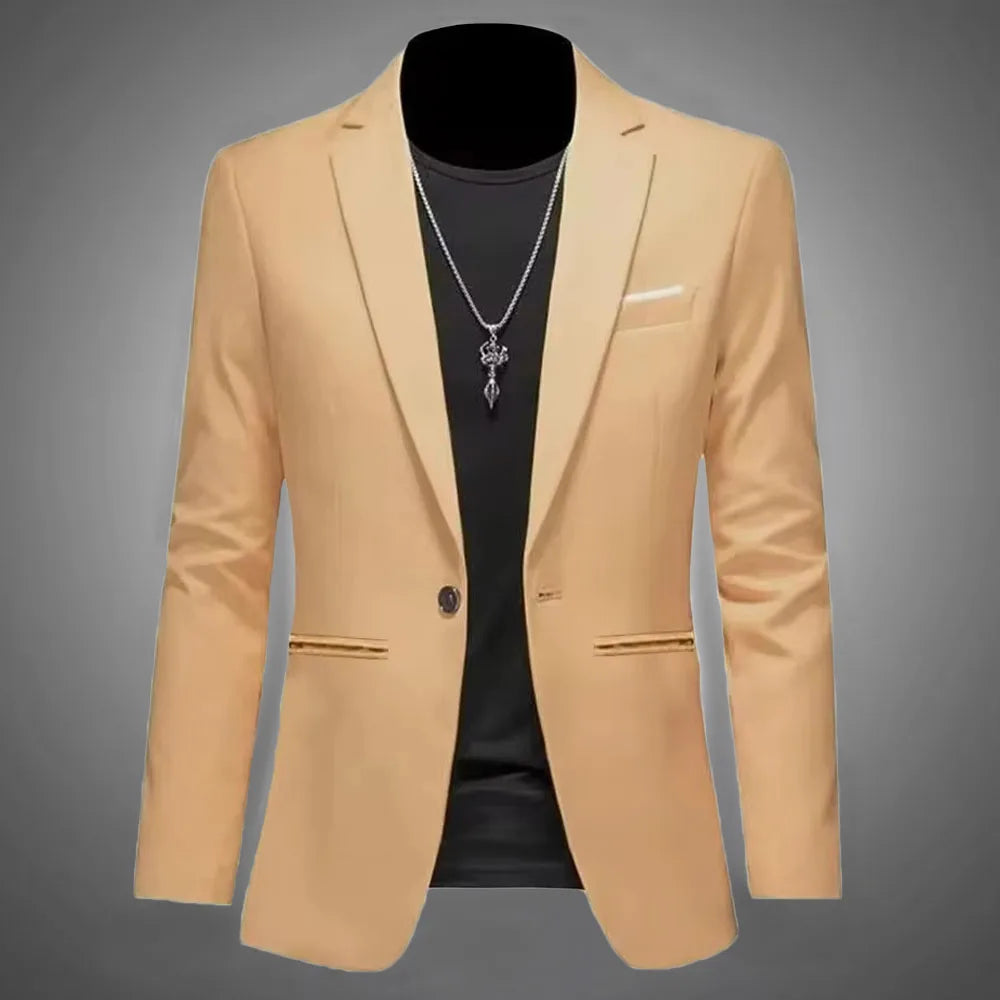 Men’s Casual Business Slim Fit Suit Jacket — Trendy Autumn Single-Button Formal Blouse, Non-Iron Solid Color