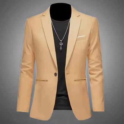 Men’s Casual Business Slim Fit Suit Jacket — Trendy Autumn Single-Button Formal Blouse, Non-Iron Solid Color