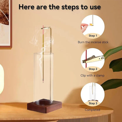 Incense Holder for Sticks - Removable Glass Ash Catcher, Mess-Free Burner for Meditation, Yoga & Spa