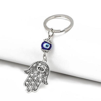 Lucky Eye Fatima Hand Keychain – Alloy Tree of Life Elephant Owl Blue Turkish Evil Eye Car Keyring Jewelry for Men & Women Gift