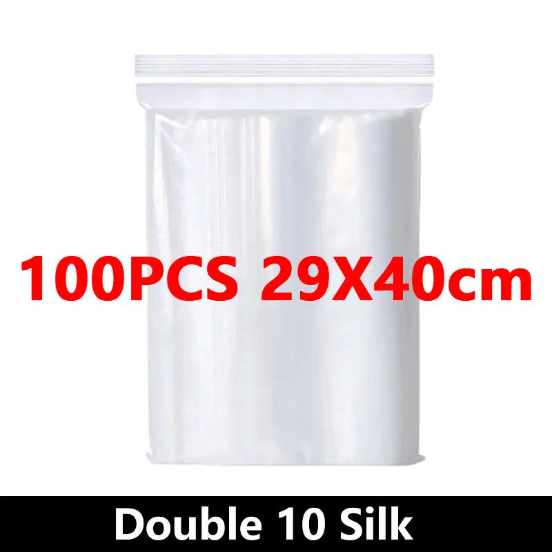 100PCS Thick Zipper Sealed Bags – Clear Plastic Storage Bags for Jewelry, Food Packing, Reclosable Ziplock Bags