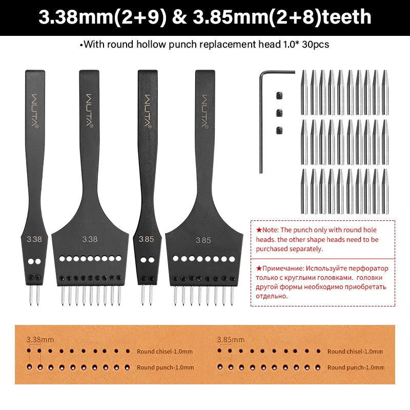 WUTA 3G Replaceable Leather Punch Heads – Diamond, Olive & Round Hole Pricking Irons for DIY Leathercraft