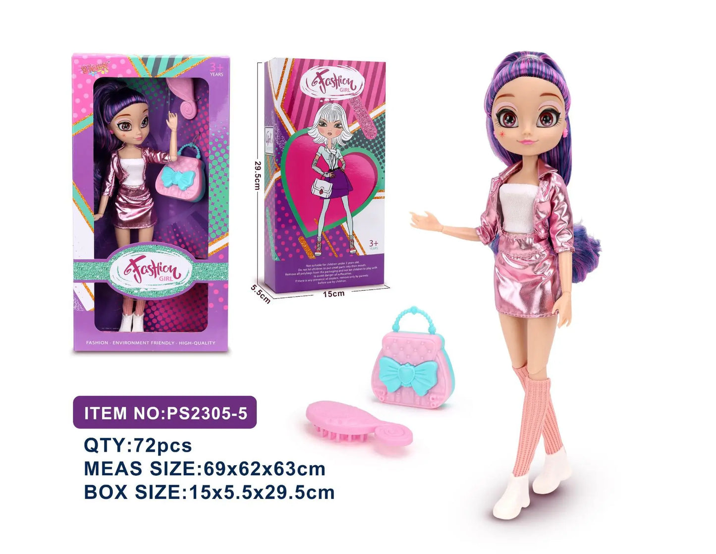 26cm BJD Doll for Girls – Purple Hair Fashion Princess with Big Eyes & Accessories Gift